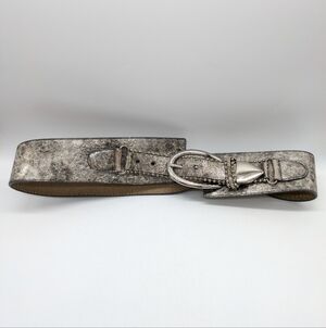 Guess Distressed Silver Crackle Leather Belt L